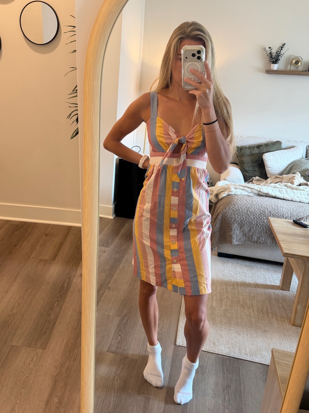 Madewell Pastel Multi-Stripe Tie-Front Mini Dress